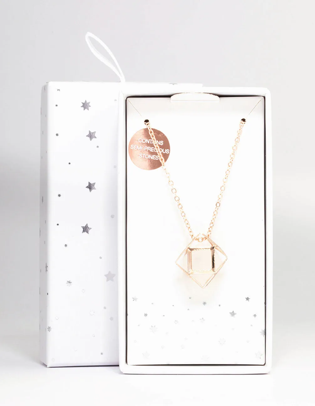 Rose Gold Clear Quartz Semi-Precious Shard Cage Necklace