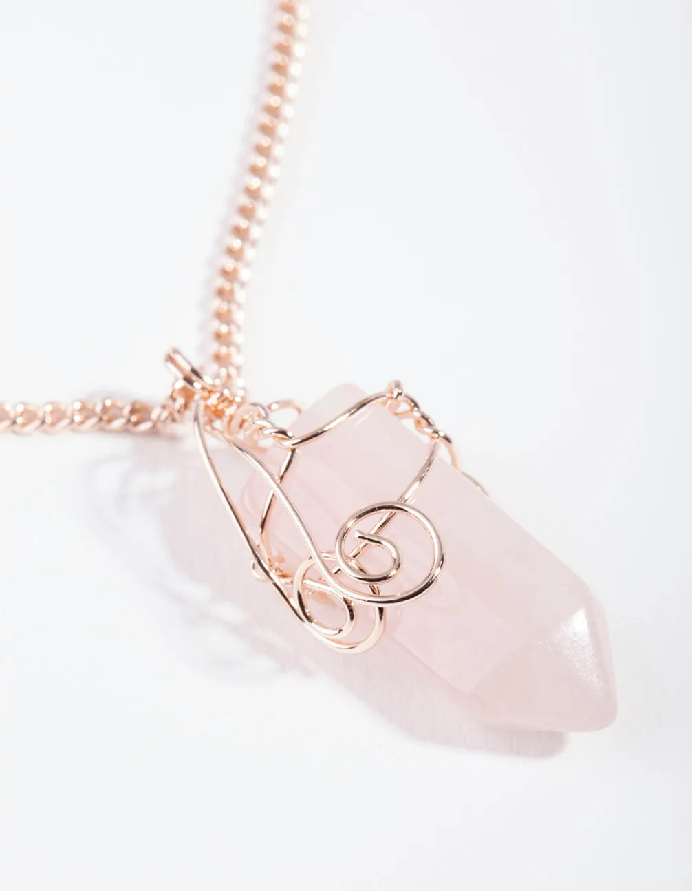 Rose Gold Curled Rose Quartz Stone Necklace