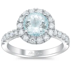 Round Aquamarine Halo Engagement Ring