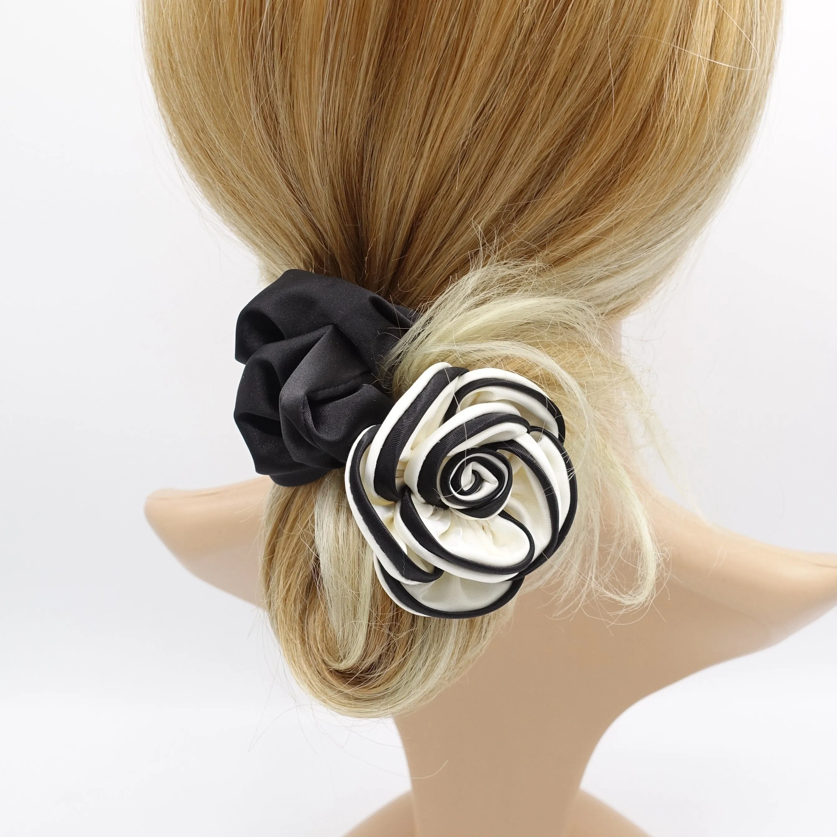 satin camelia hair bow, camellia scrunchies, handmade hair accessories for women