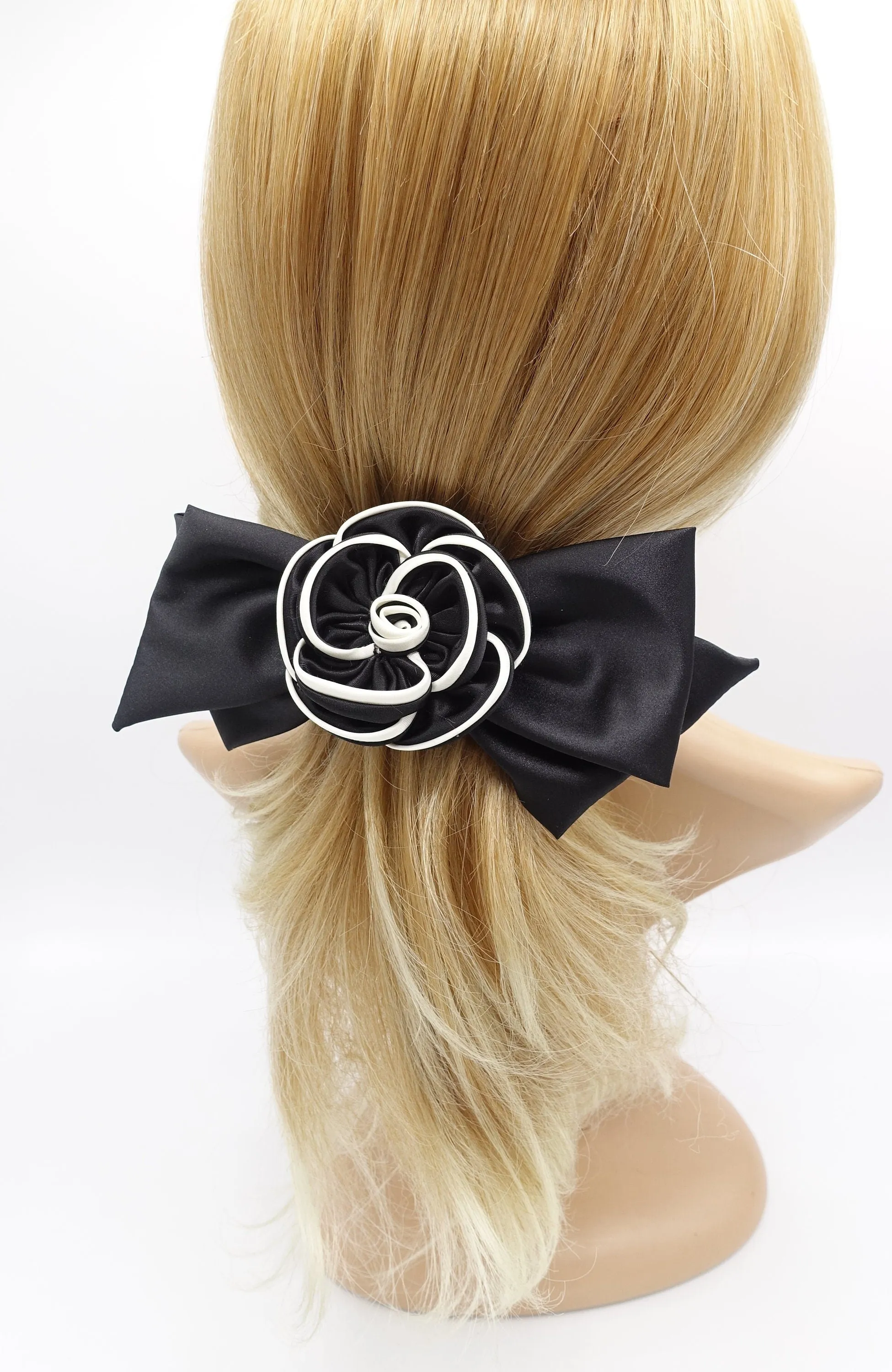 satin camelia hair bow, camellia scrunchies, handmade hair accessories for women