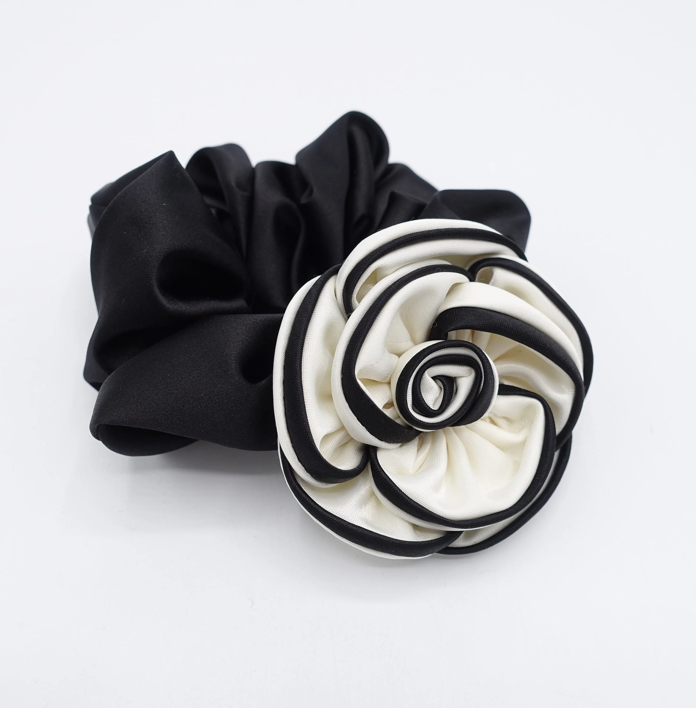 satin camelia hair bow, camellia scrunchies, handmade hair accessories for women