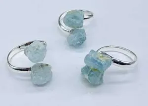 (set Of 3) Adjustable Aquamarine Rings