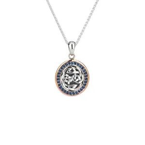 Silver and 10k Rose Gold Lewis Knot Path of Life  Pendant - Blue Sapphire