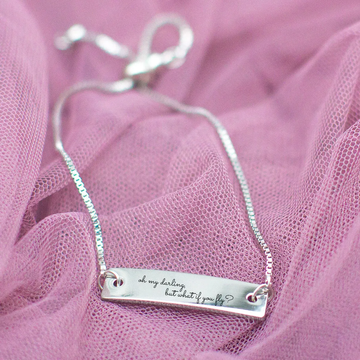 Silver Oh my darling, but what if you fly? Adjustable Bar Bracelet