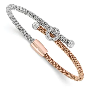 Silver Rose Gold-tone Textured C.Z Bracelet