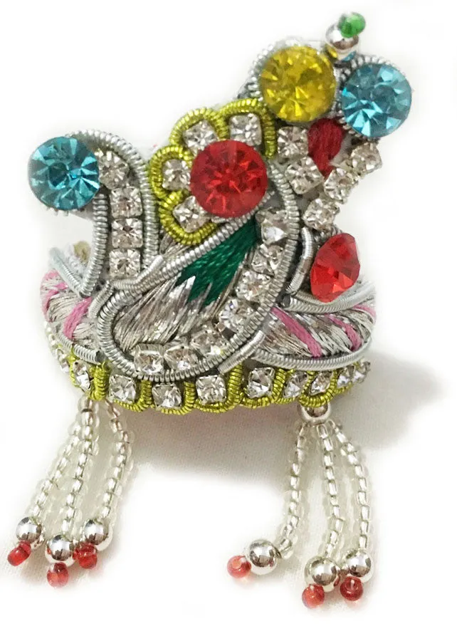 Silver Turban Look Multi Color - Deity Crown And Necklace Set