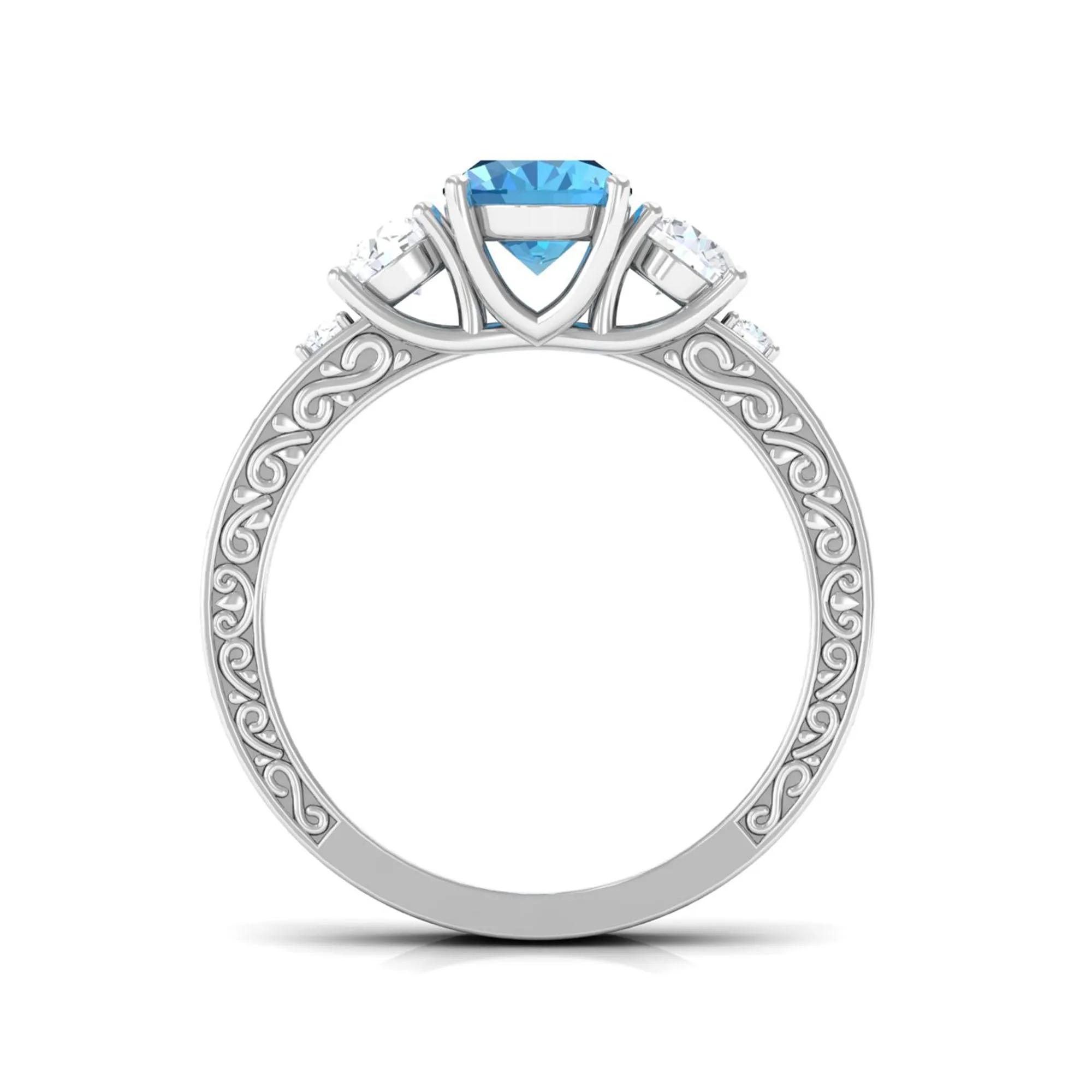 Solitaire Oval Cut Swiss Blue Topaz and Moissanite Gold Engagement Ring