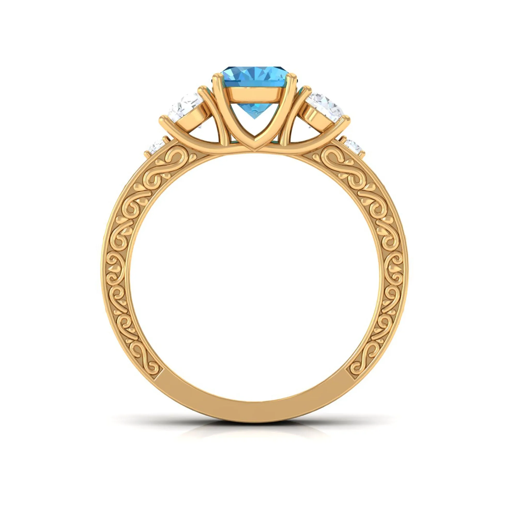 Solitaire Oval Cut Swiss Blue Topaz and Moissanite Gold Engagement Ring