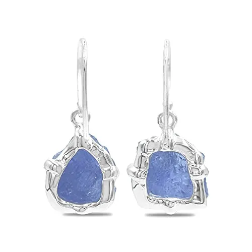 Starborn 10-20 carat Rough Tanzanite Gemstone, Prong Set Sterling Silver Dangle Earrings