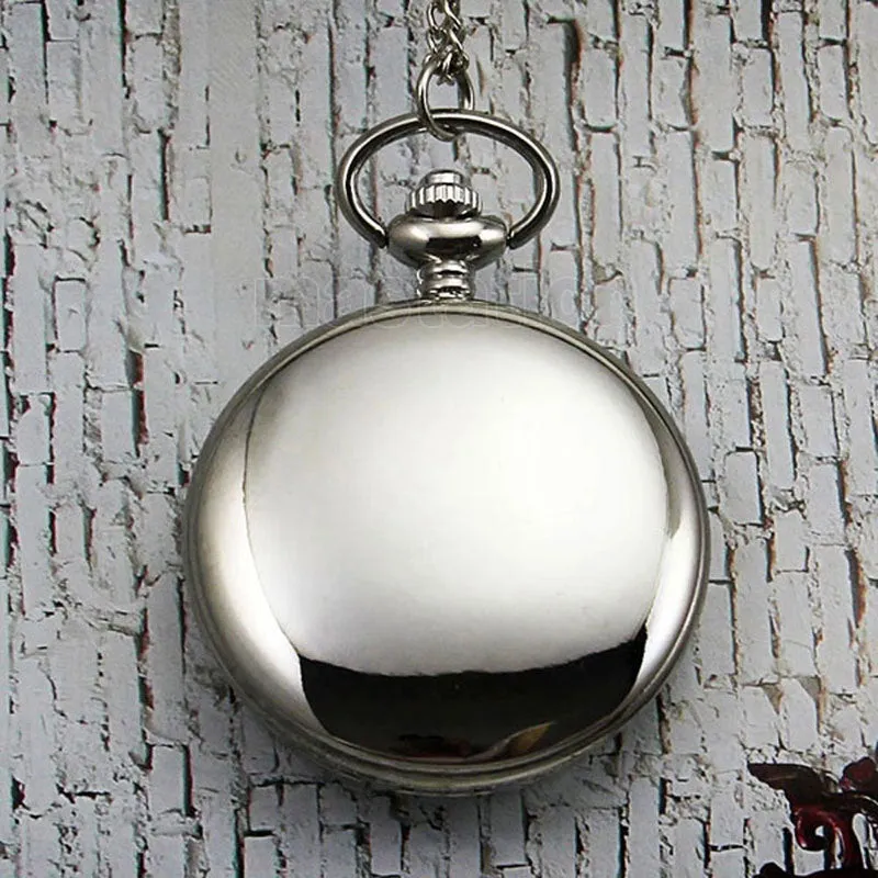 Steampunk Pure Silver Pocket Watch Chain Necklace/Pendant Gift Box Bag Set P300CKWB