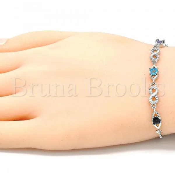 Sterling Silver 03.175.0002.11 Fancy Bracelet, Infinite Design, with Multicolor Cubic Zirconia, Polished Finish, Rhodium Tone