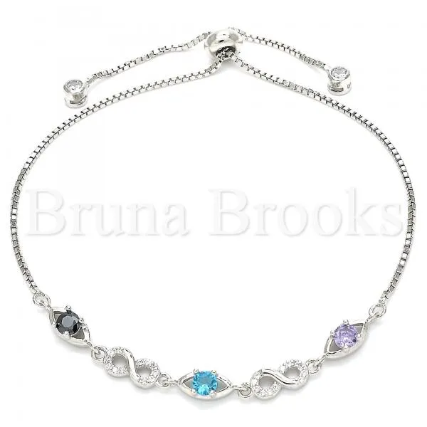 Sterling Silver 03.175.0002.11 Fancy Bracelet, Infinite Design, with Multicolor Cubic Zirconia, Polished Finish, Rhodium Tone