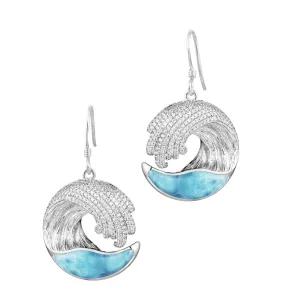 Sterling Silver Alamea Hawaii Larimar Ocean Wave and Pave CZ Earrings