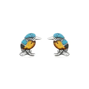 Sterling Silver Amber & Turquoise Small Kingfisher Stud Earrings