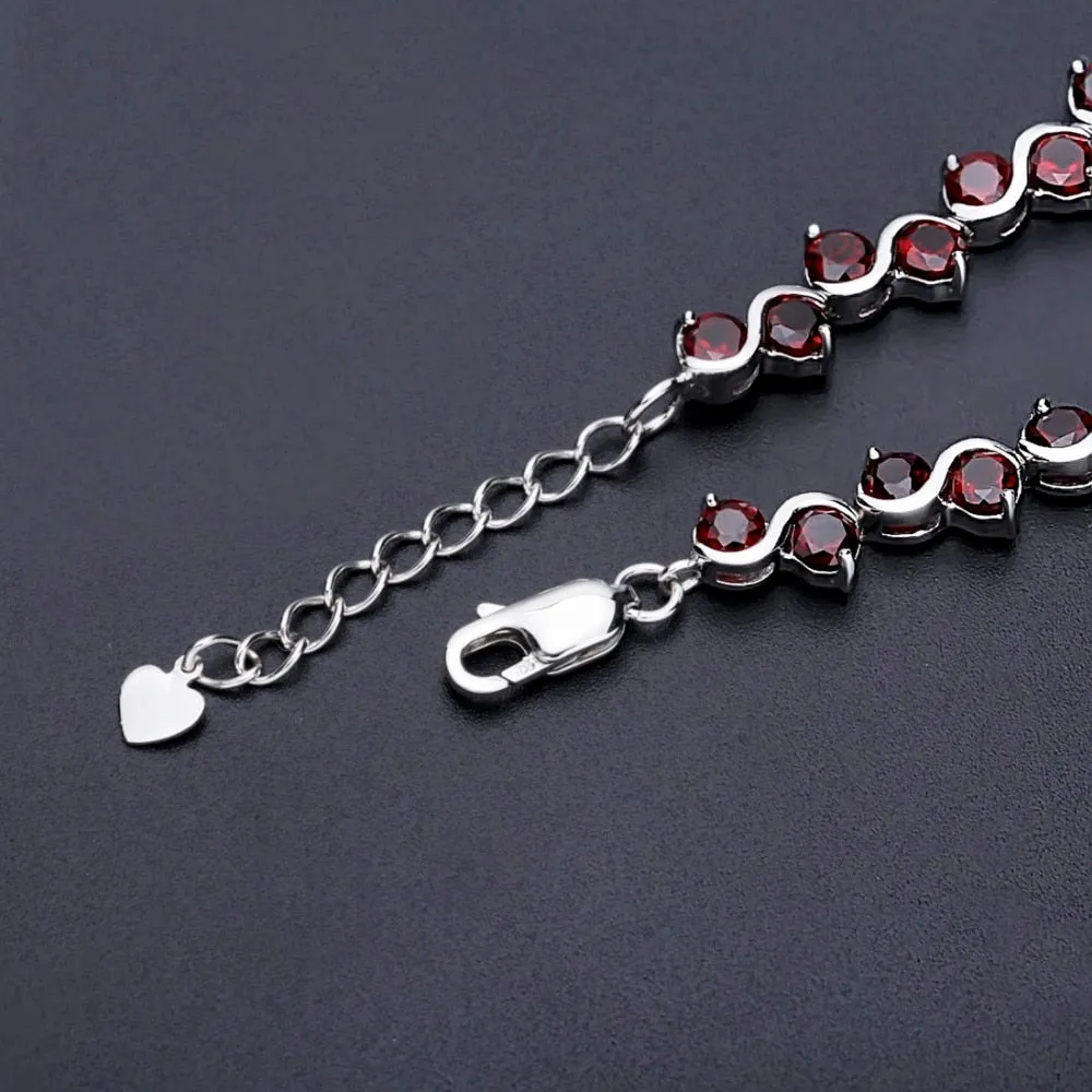 Sterling Silver Bracelets &red Bangles For Women Natural Red Garnet Gemstone Bracelet Fine Jewelry