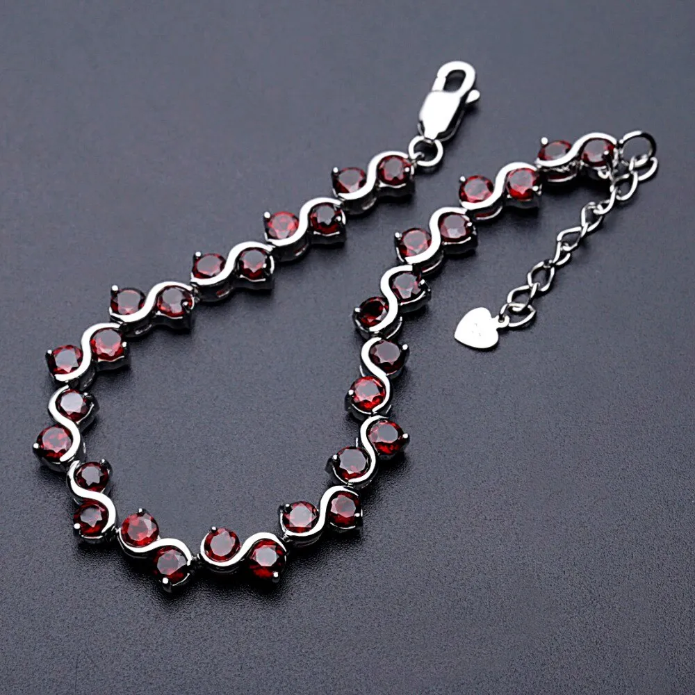 Sterling Silver Bracelets &red Bangles For Women Natural Red Garnet Gemstone Bracelet Fine Jewelry