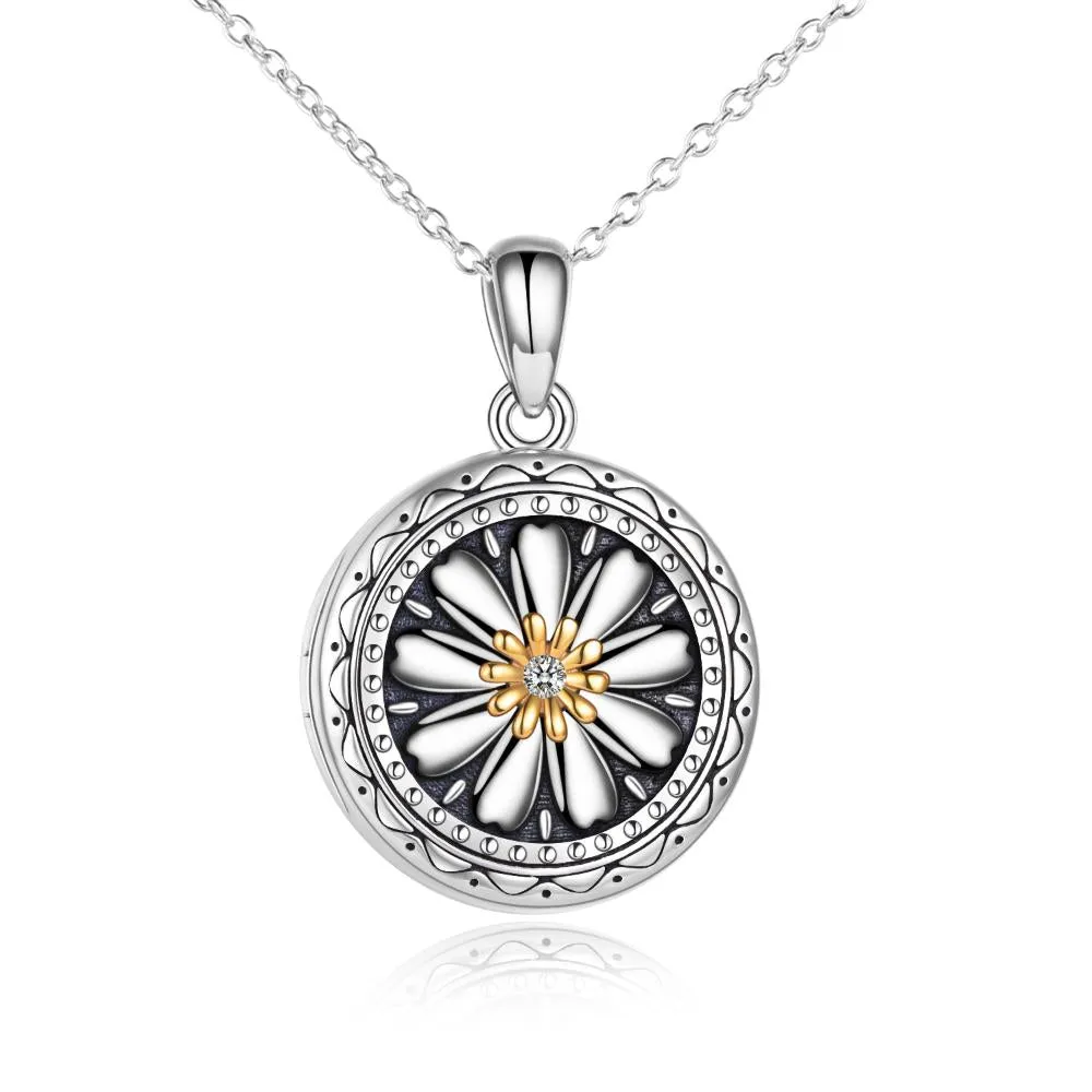 Sterling Silver Daisy Open Locket Photo Necklace