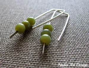 Sterling Silver Earrings w/h Green Stone Beads