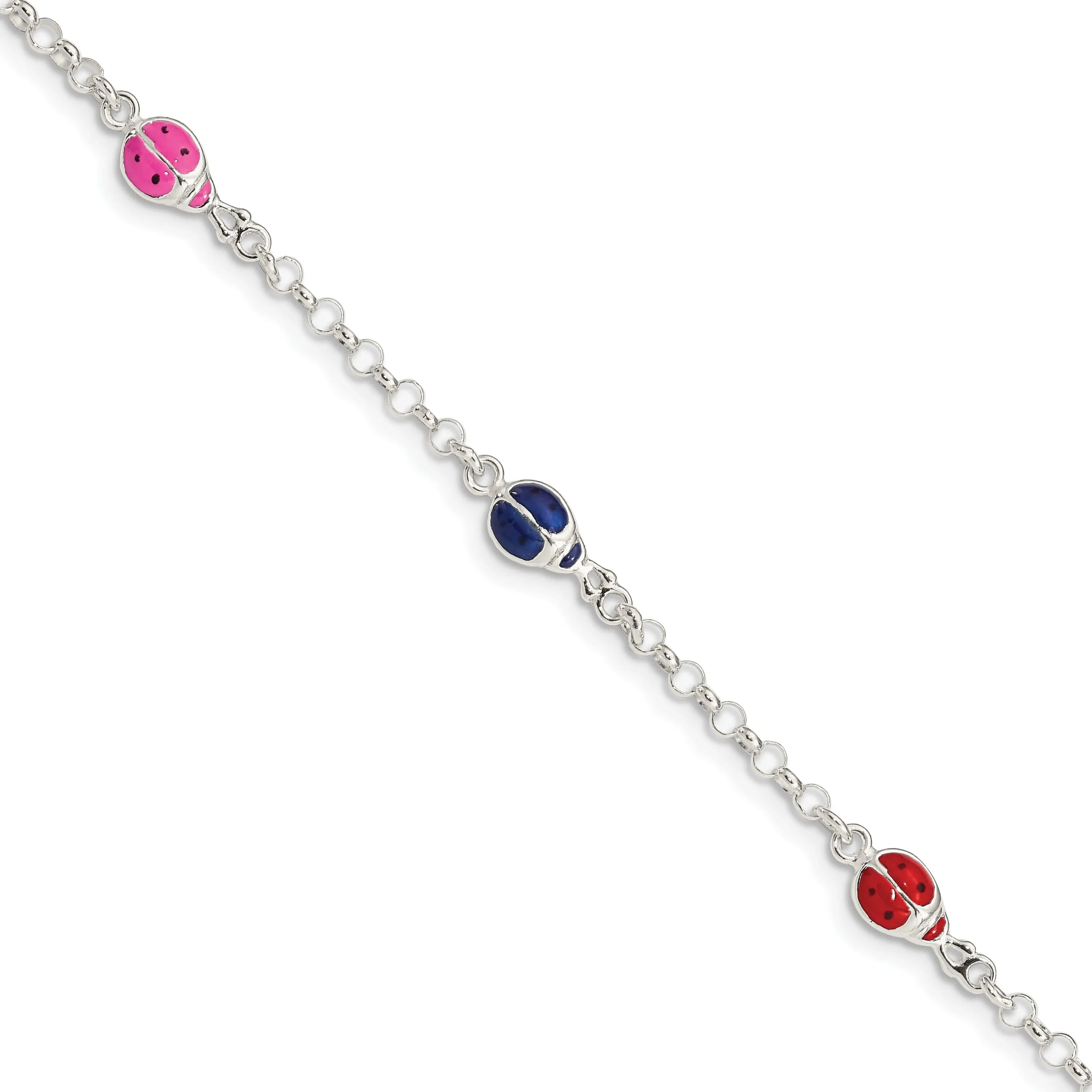 Sterling Silver Enamel Ladybug Childs Bracelet