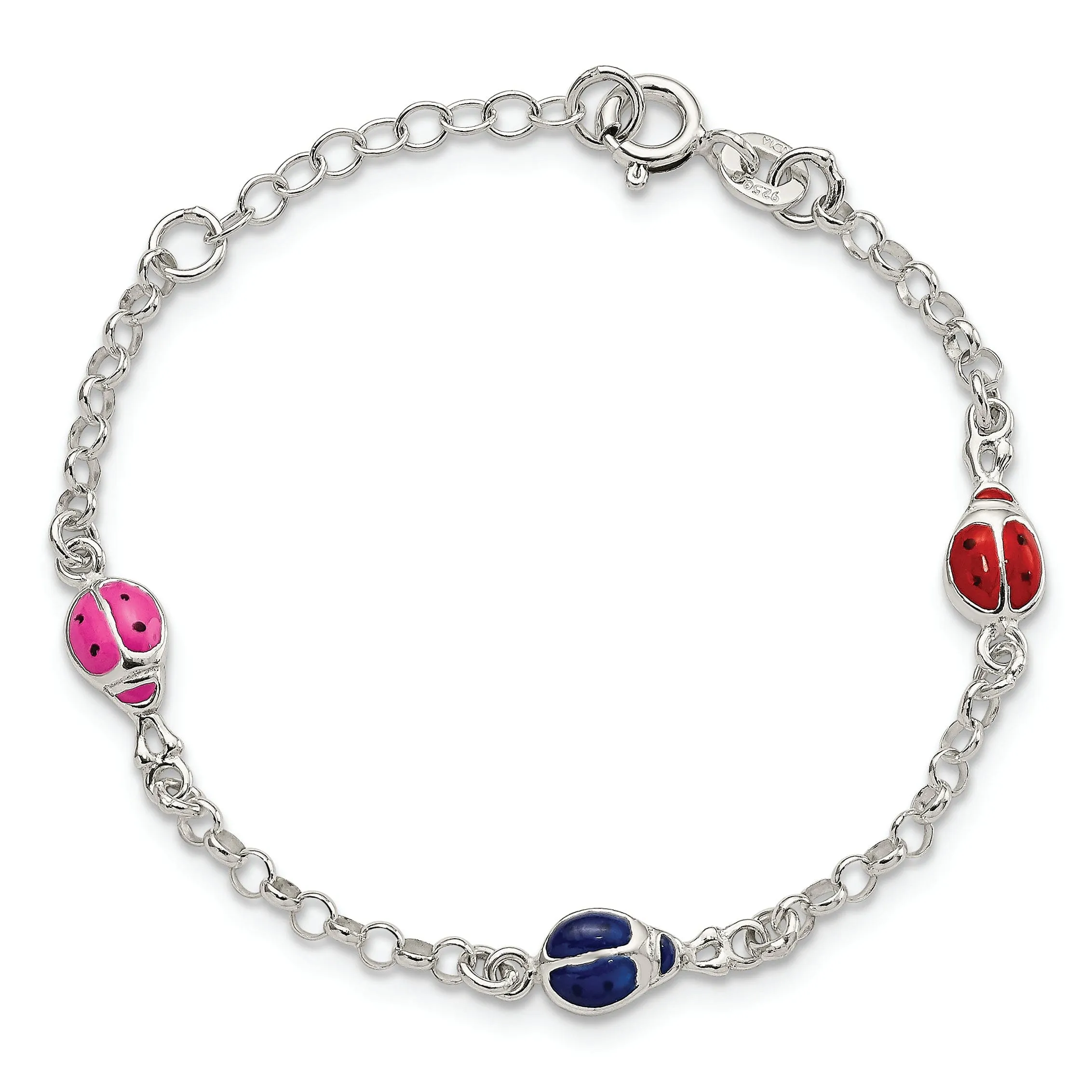 Sterling Silver Enamel Ladybug Childs Bracelet