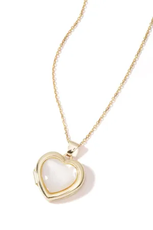 Sterling Silver Gold Plated Mother of Pearl Heart Locket