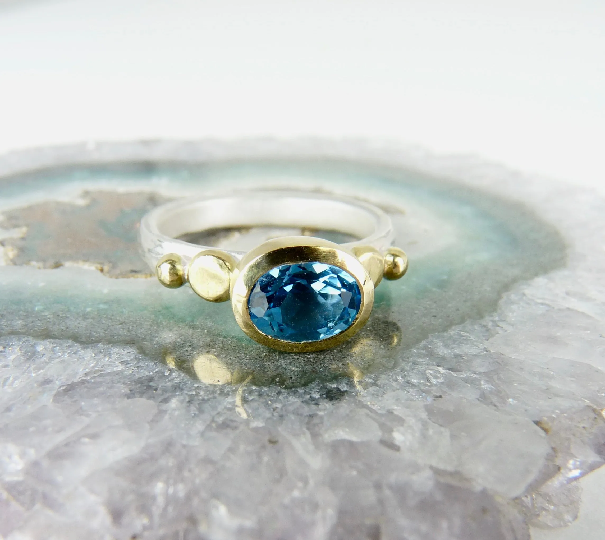 Swiss Blue Topaz Granulation Ring