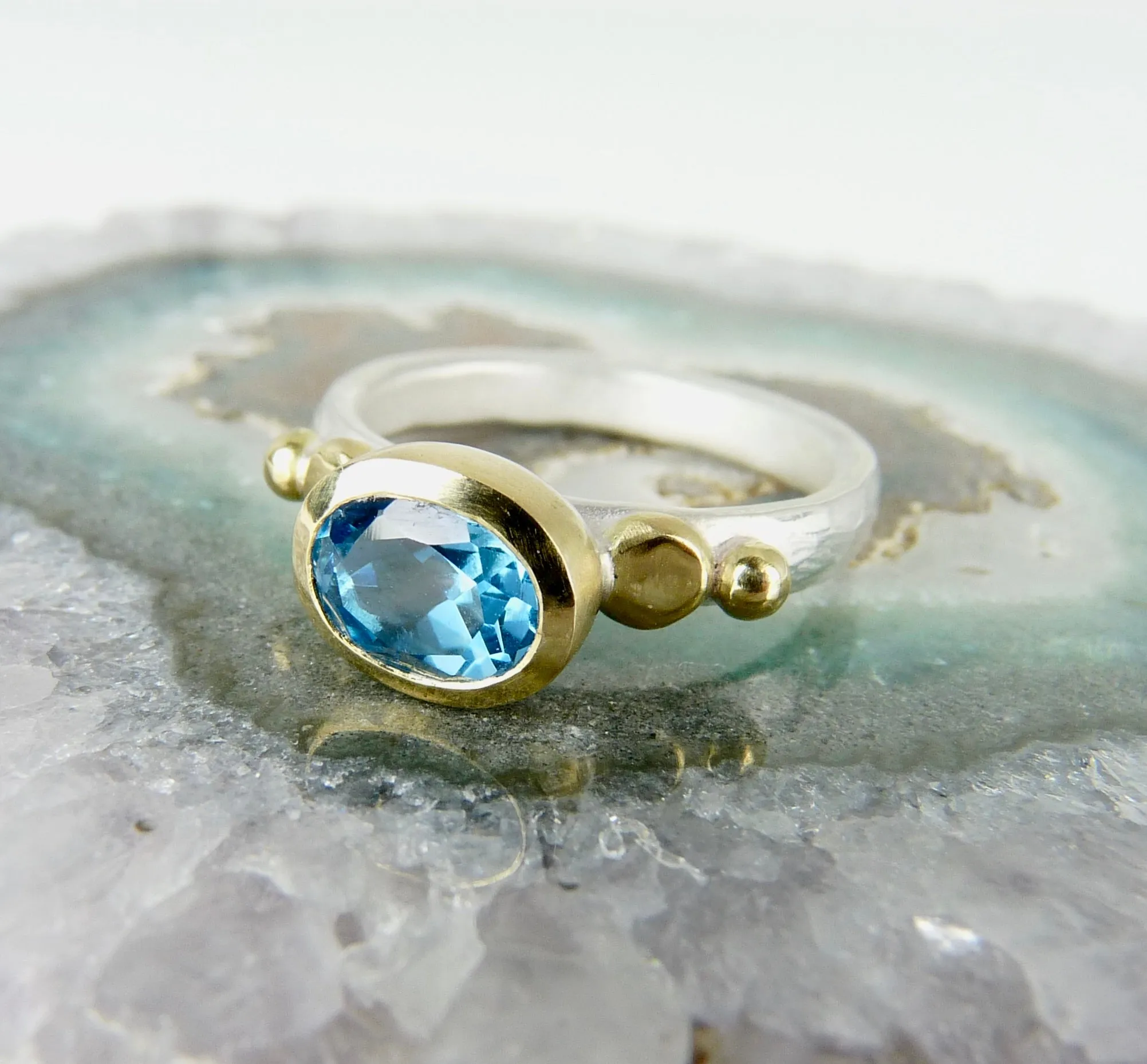 Swiss Blue Topaz Granulation Ring