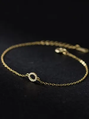 Tiny Open Circle Bracelet, Open Circle Diamond CZ 18k Gold Plated .925 Sterling Silver Hypo-allergenic Bracelet