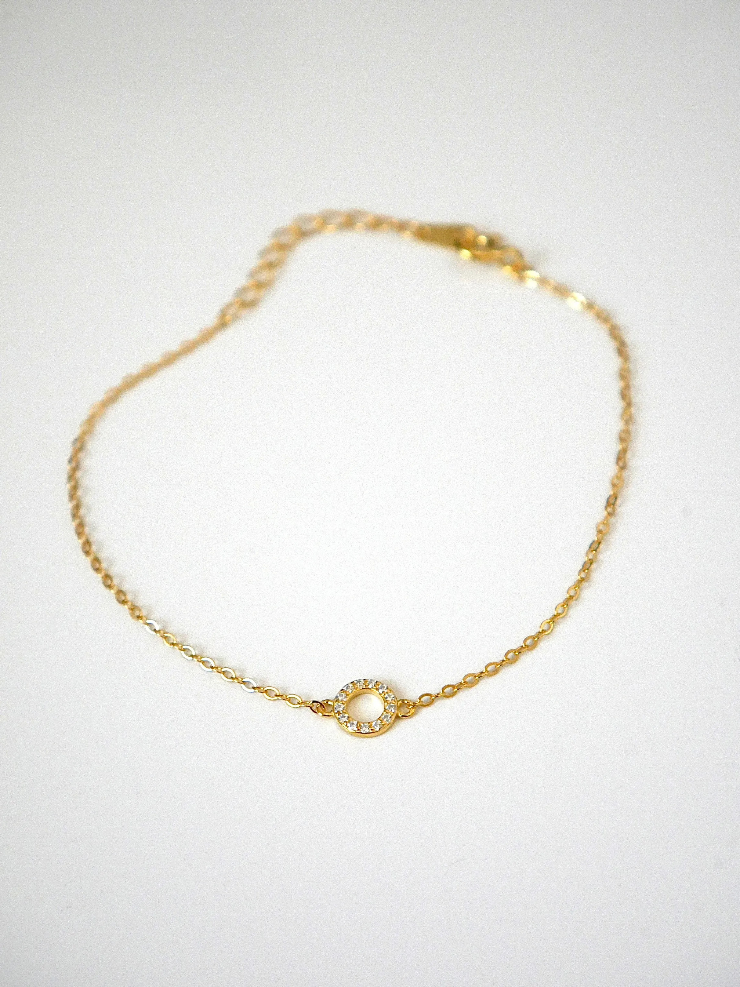 Tiny Open Circle Bracelet, Open Circle Diamond CZ 18k Gold Plated .925 Sterling Silver Hypo-allergenic Bracelet