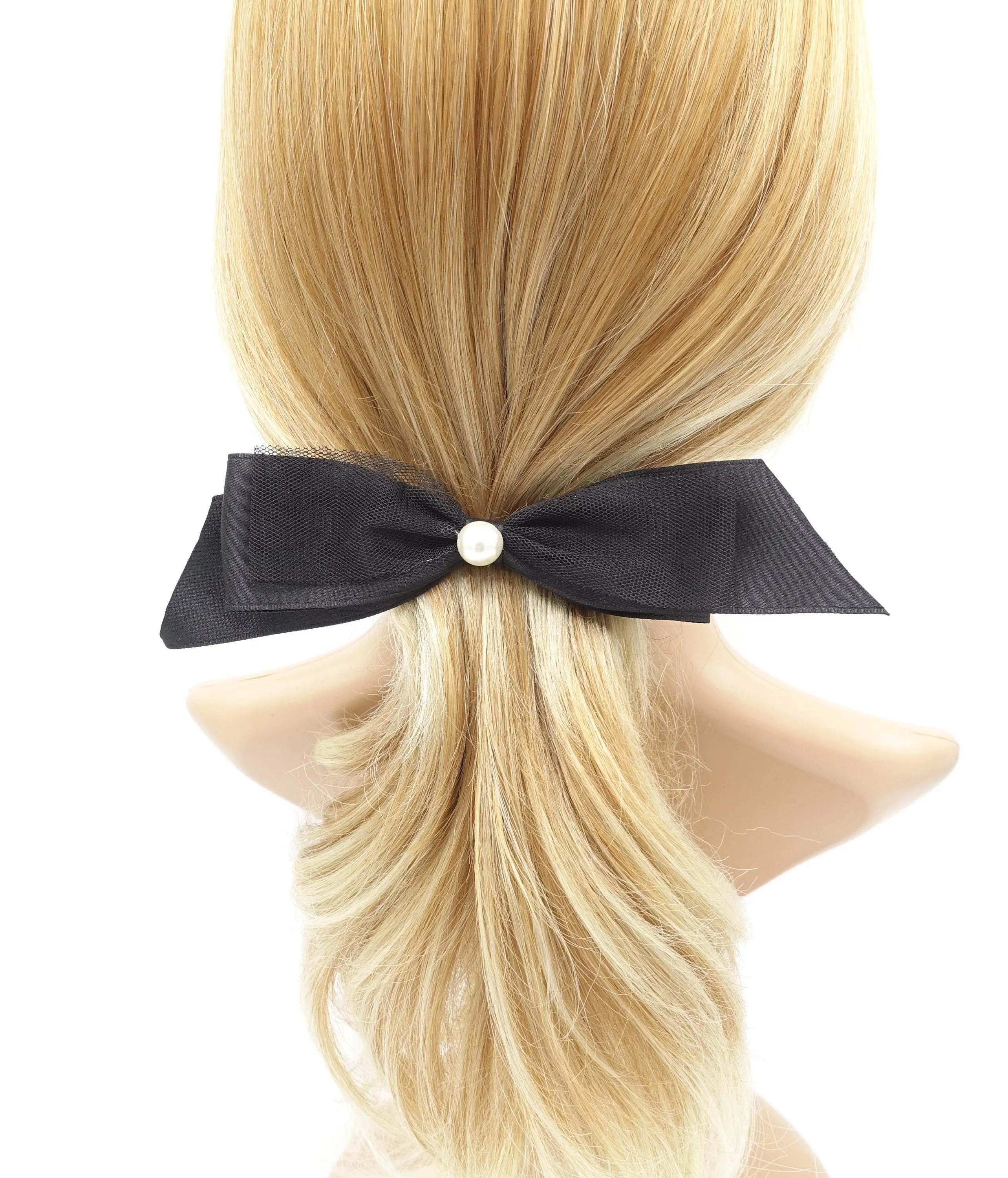 tulle layered satin layered hair bow for women