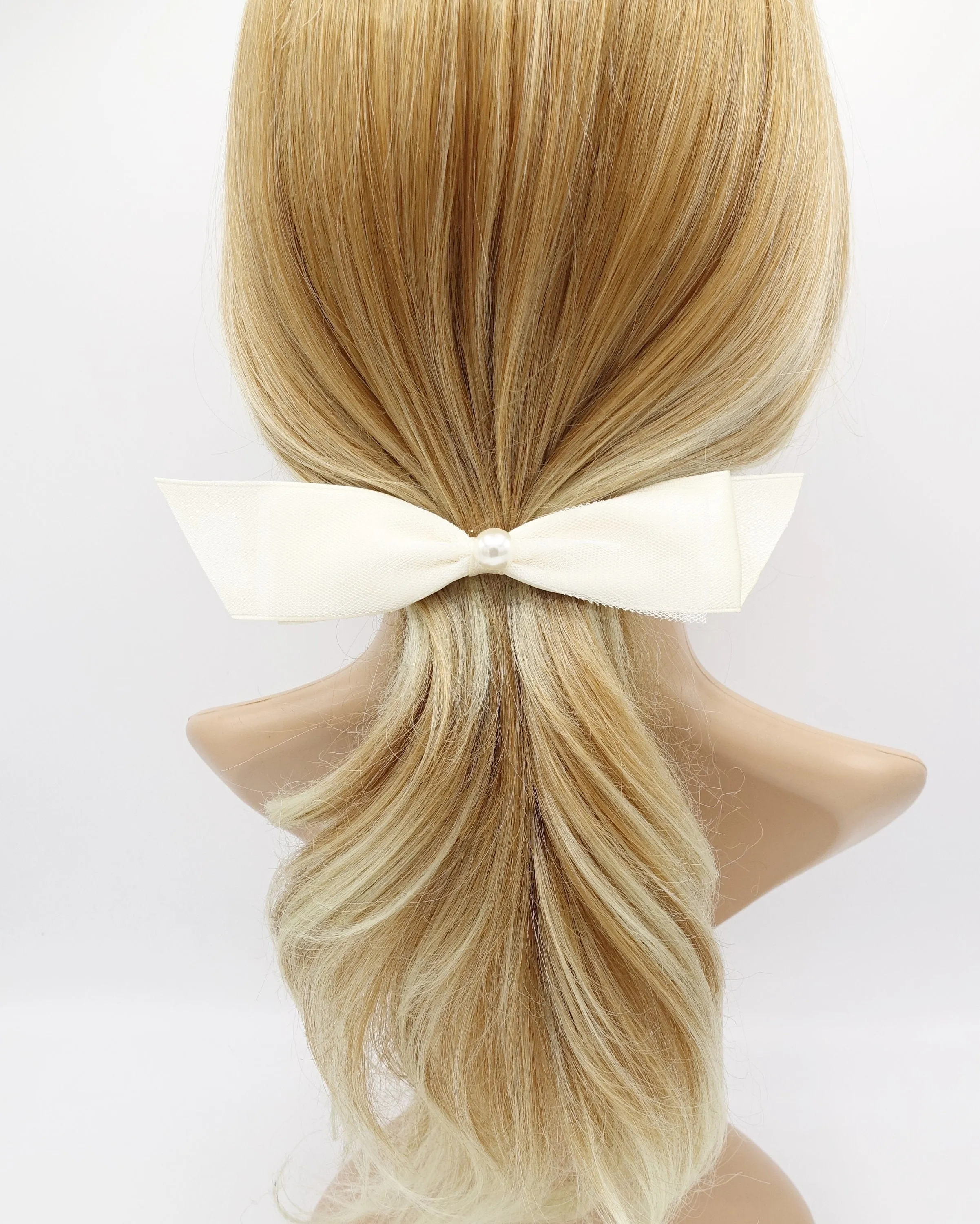 tulle layered satin layered hair bow for women