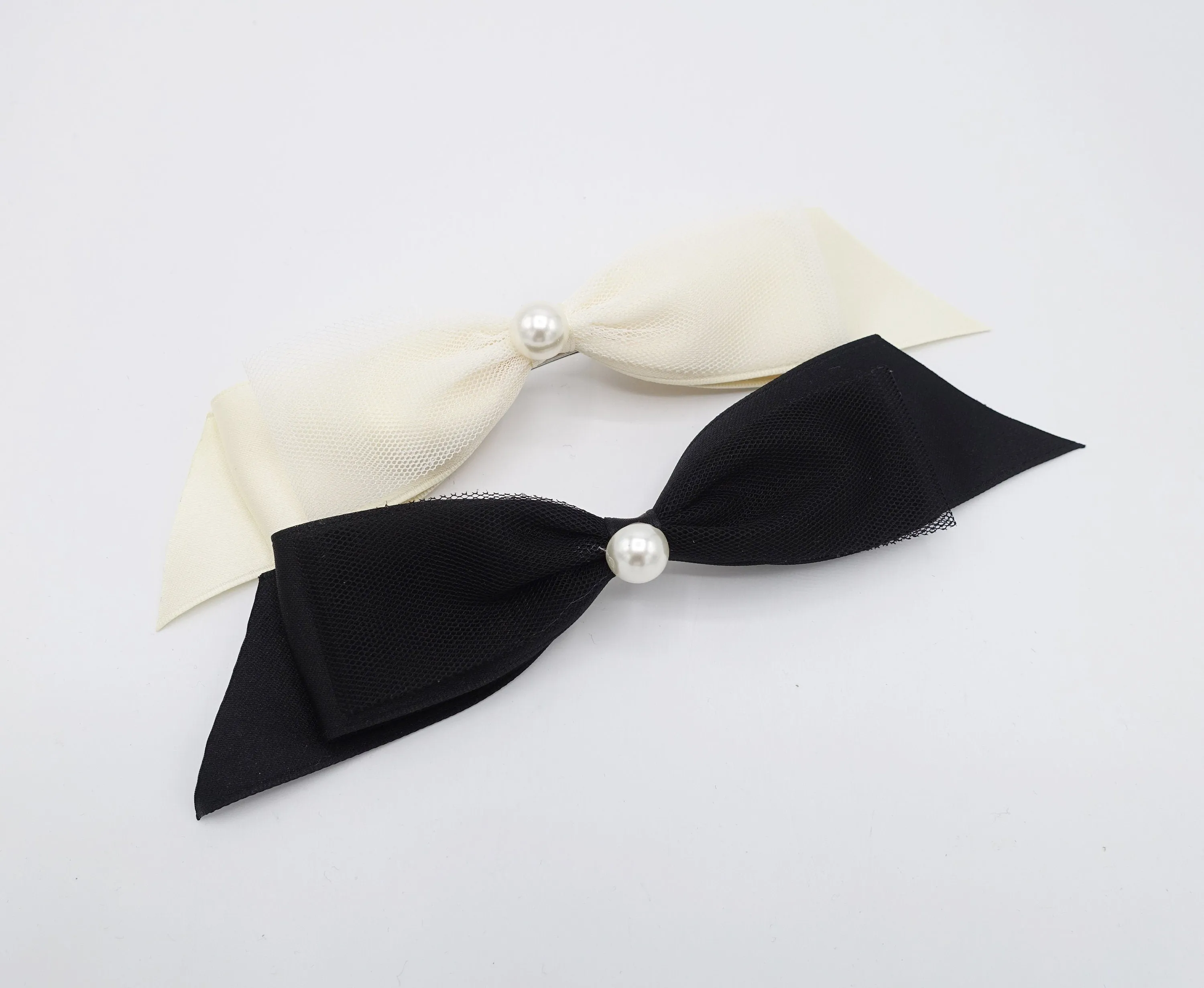 tulle layered satin layered hair bow for women