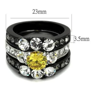 Two-Tone IP Black (Ion Plating) Stainless Steel Ring with AAA Grade CZ in Topaz for Women Style TK2615