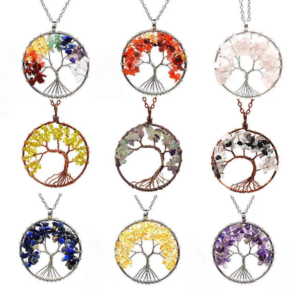 US Seven-Chakra Tree of Life Healing Energy Pendant Crystal Meditation Necklace