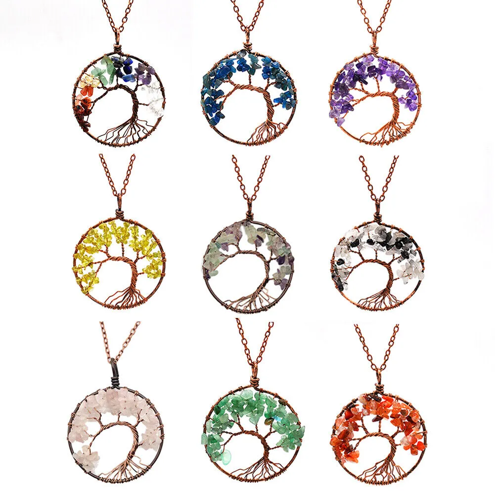 US Seven-Chakra Tree of Life Healing Energy Pendant Crystal Meditation Necklace