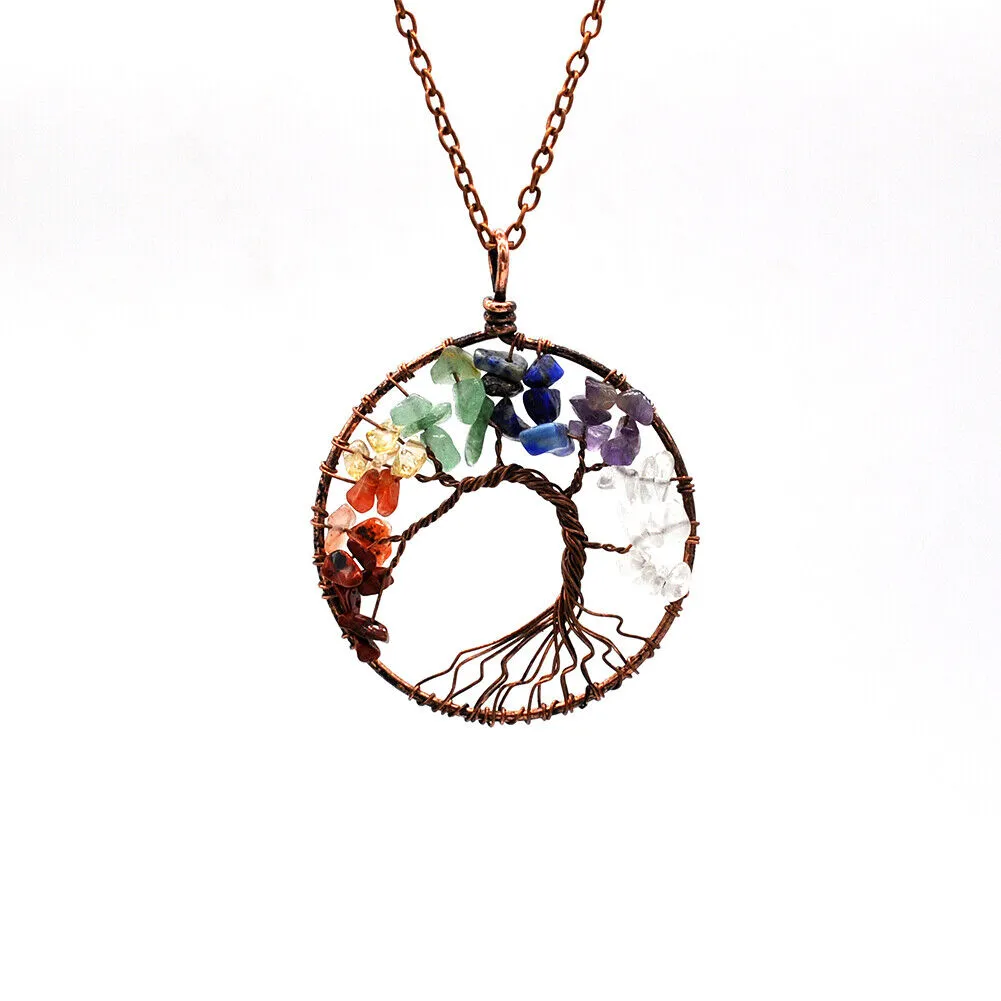 US Seven-Chakra Tree of Life Healing Energy Pendant Crystal Meditation Necklace