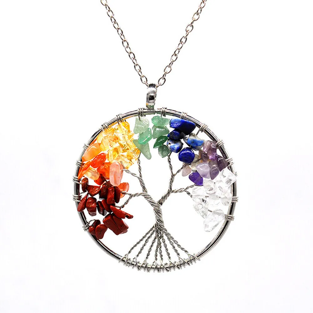 US Seven-Chakra Tree of Life Healing Energy Pendant Crystal Meditation Necklace