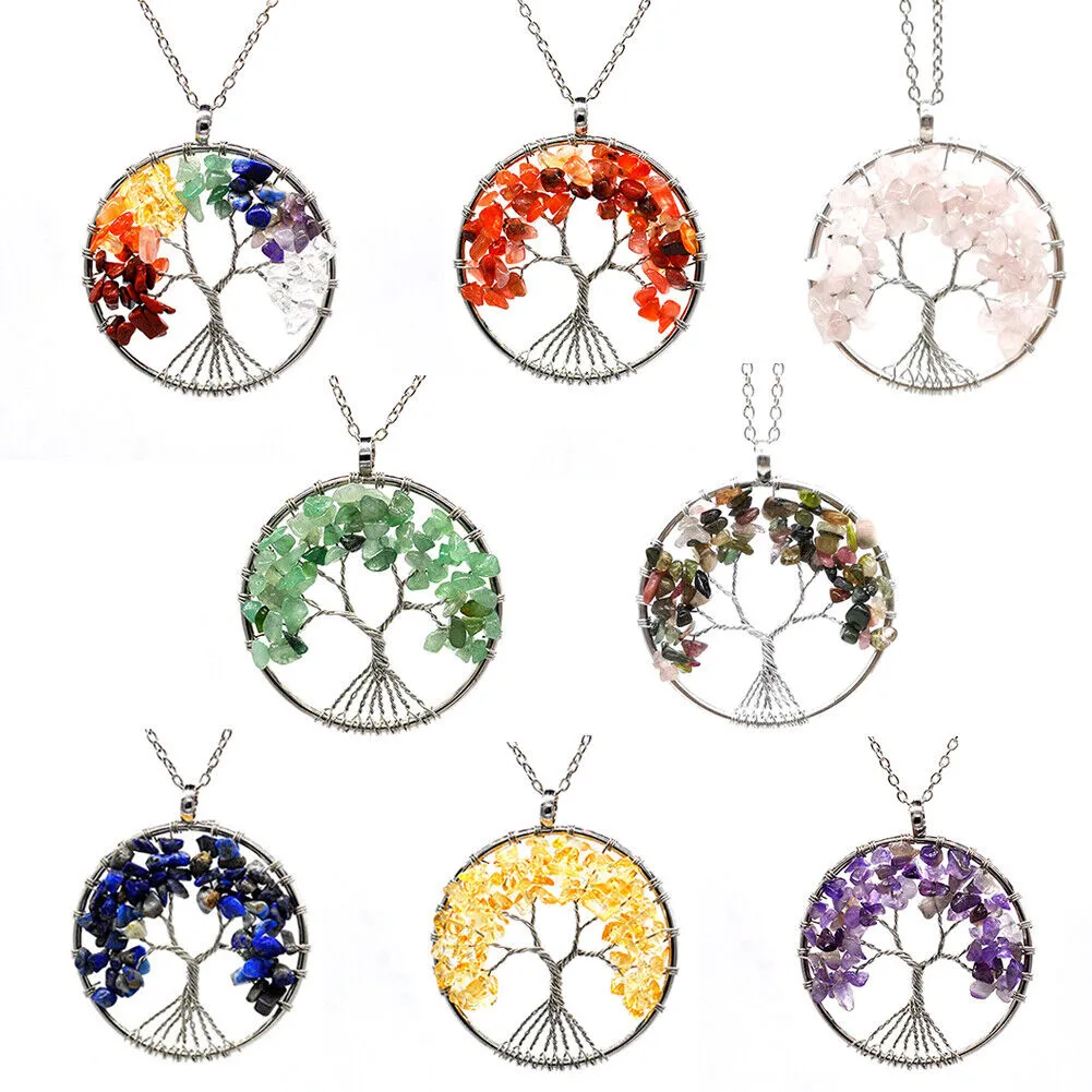 US Seven-Chakra Tree of Life Healing Energy Pendant Crystal Meditation Necklace