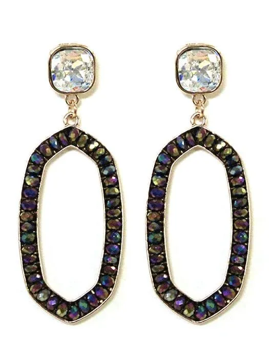 VE2763 Iridescent Post Gemstone Oval Dangle Earrings