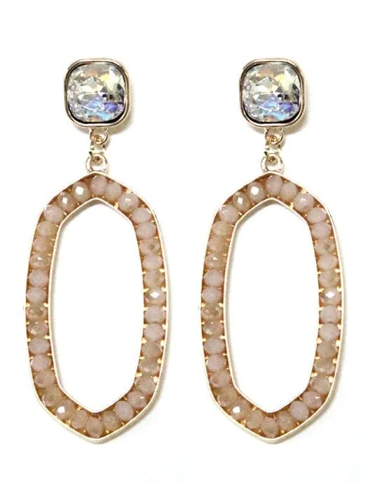 VE2763 Iridescent Post Gemstone Oval Dangle Earrings