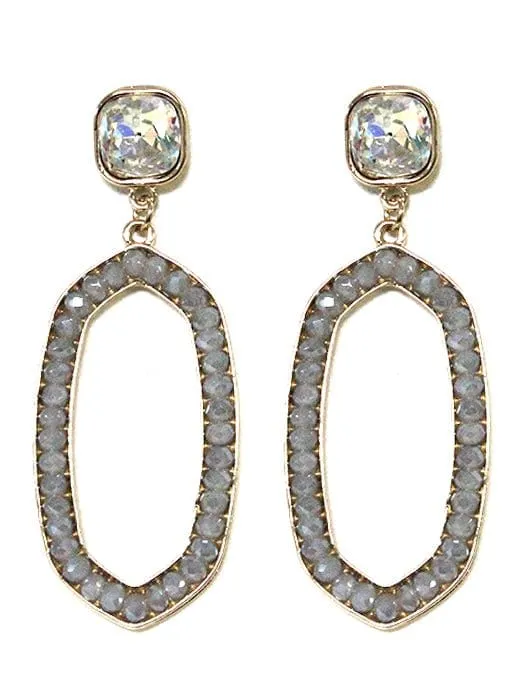 VE2763 Iridescent Post Gemstone Oval Dangle Earrings