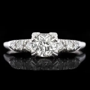 VINTAGE 0.6 F SI DIAMOND ENGAGEMENT RING CLASSIC 14K WHITE GOLD MIDCENTURY RETRO