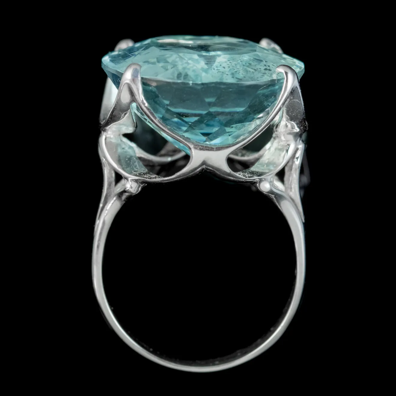 Vintage Aquamarine Cocktail Ring 18ct White Gold 30ct Aqua