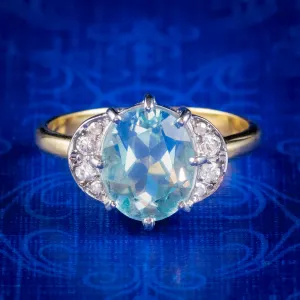 Vintage Aquamarine Diamond Ring 18ct Gold 2.40ct Aqua Dated 1989