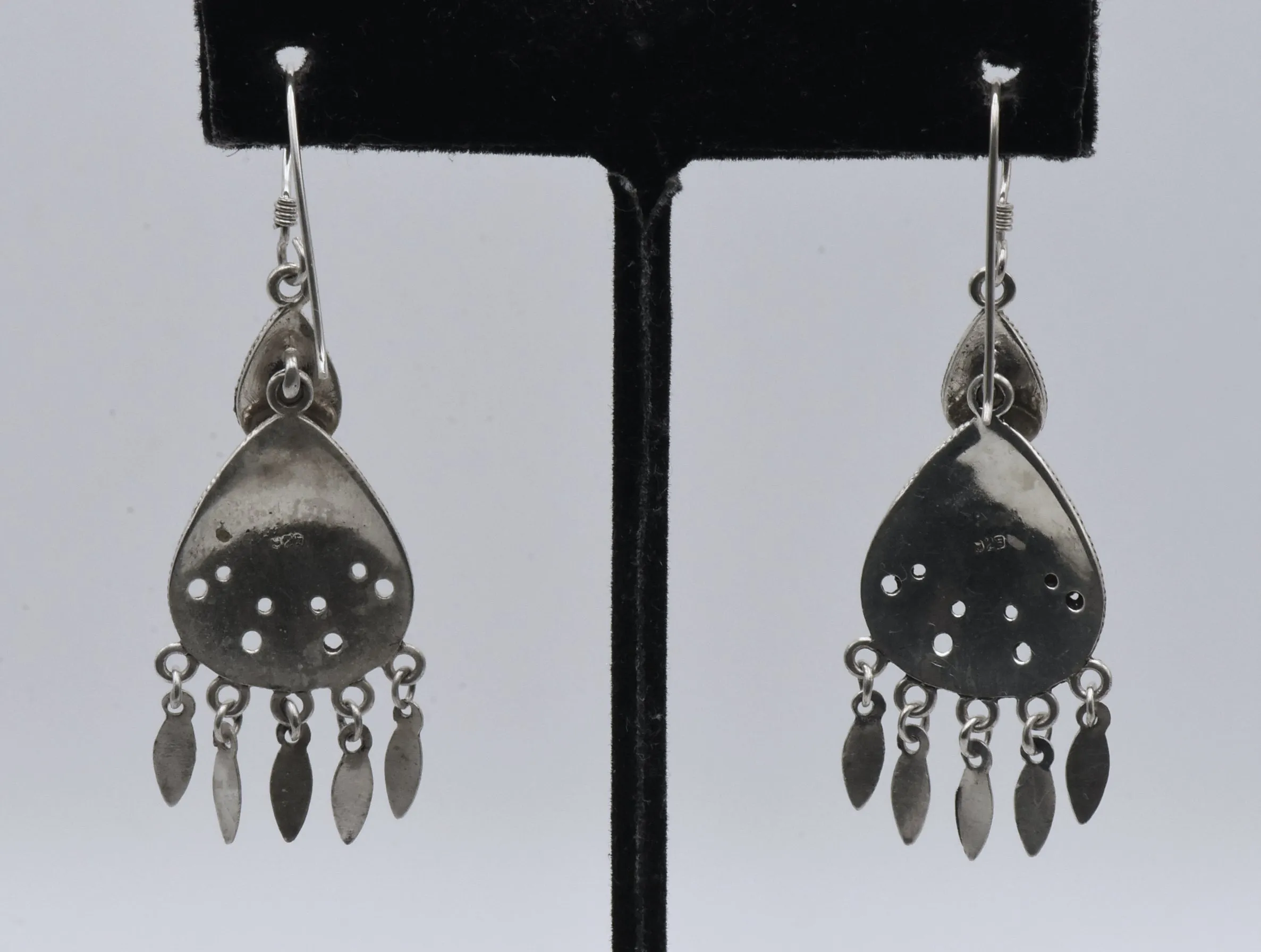 Vintage Handmade Sterling Silver and Black Onyx Dangle Earrings