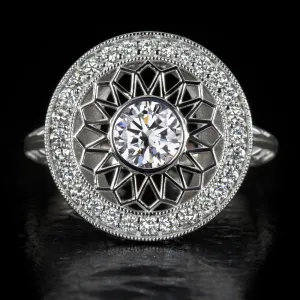 VINTAGE STYLE LAB CREATED DIAMOND COCKTAIL RING FILIGREE HALO ROUND WHITE GOLD