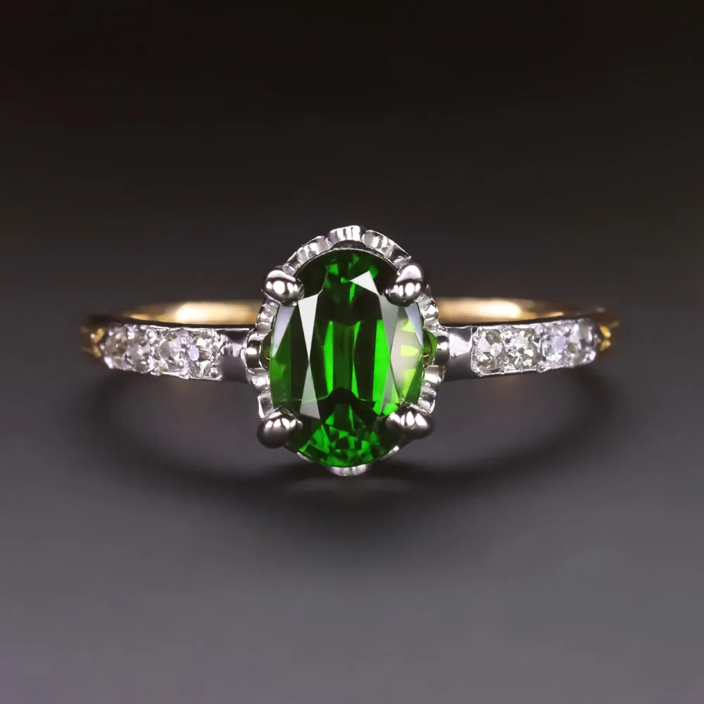 VINTAGE TOURMALINE DIAMOND COCKTAIL RING 18K YELLOW WHITE GOLD NATURAL OVAL CUT