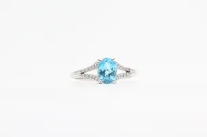 White Gold Blue Topaz Split Shank Ring