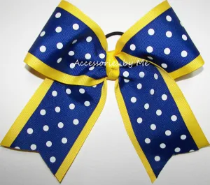 Yellow Royal Blue Polka Dot Cheer Bow